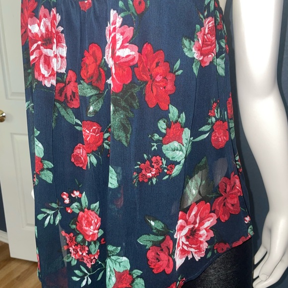 Ambiance Chiffon Floral Print Tulip Back navy blue size medium Tank Lining - Picture 6 of 14